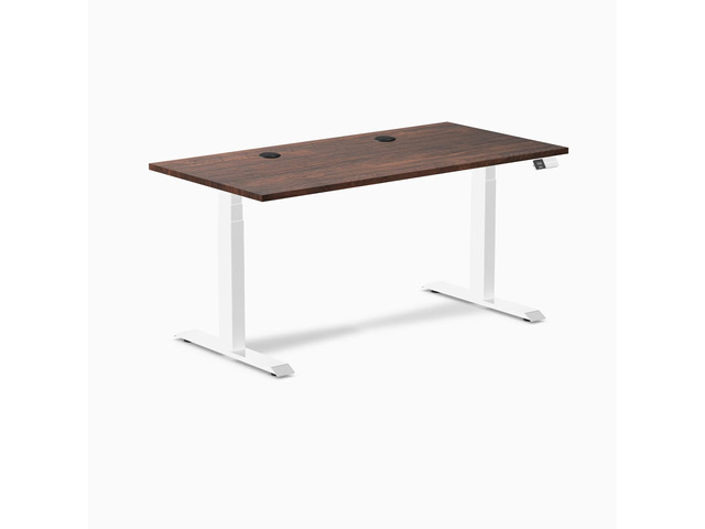 Desky Dual Softwood Sit Stand Desk - American Rustic Pine / 60 x 30 inches with Grommets / White