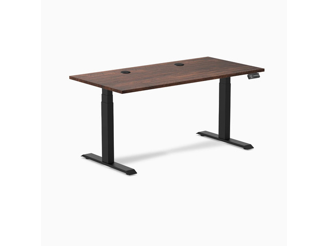 Desky Dual Softwood Sit Stand Desk - American Rustic Pine / 60 x 30 inches with Grommets / Matte Black