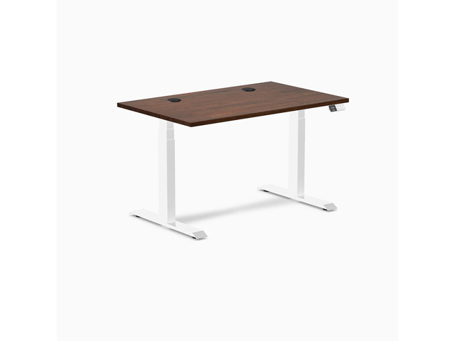 Desky Dual Rubberwood Sit Stand Desk - Red Walnut / 48 x 30 inches with Grommets / White
