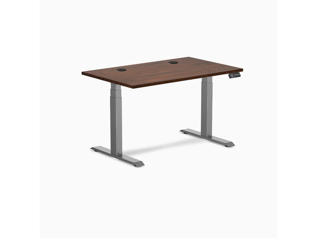 Desky Dual Rubberwood Sit Stand Desk - Red Walnut / 48 x 30 inches with Grommets / Space Grey