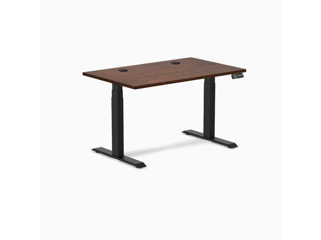 Desky Dual Rubberwood Sit Stand Desk - Red Walnut / 48 x 30 inches with Grommets / Matte Black
