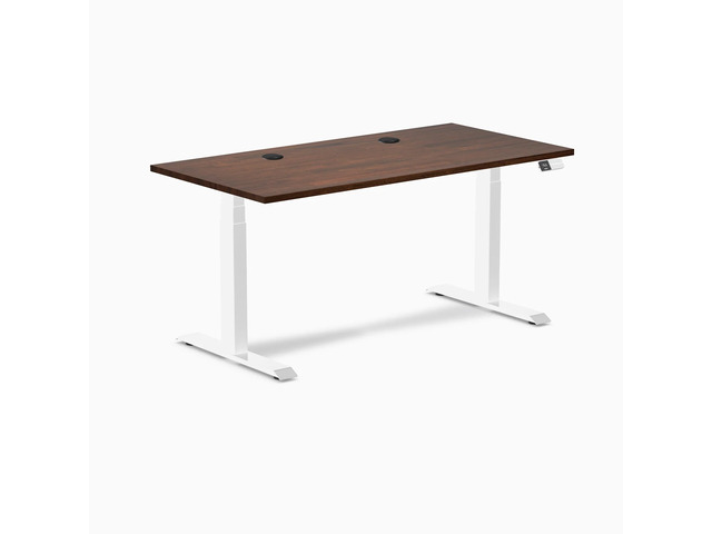Desky Dual Rubberwood Sit Stand Desk - Red Walnut / 60 x 30 inches with Grommets / White