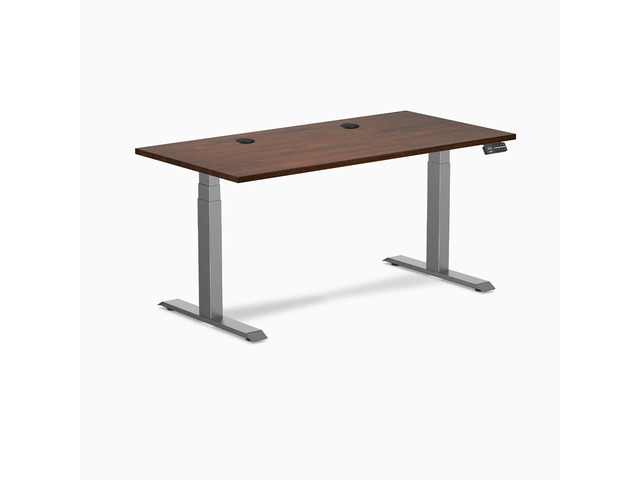 Desky Dual Rubberwood Sit Stand Desk - Red Walnut / 60 x 30 inches with Grommets / Space Grey