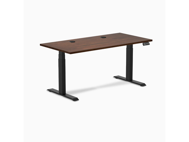 Desky Dual Rubberwood Sit Stand Desk - Red Walnut / 60 x 30 inches with Grommets / Matte Black
