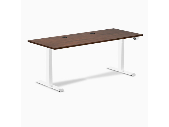 Desky Dual Rubberwood Sit Stand Desk - Red Walnut / 72 x 30 inches with Grommets / White