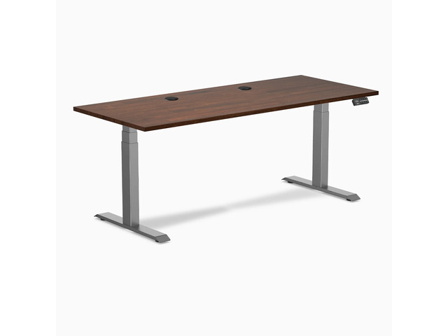 Desky Dual Rubberwood Sit Stand Desk - Red Walnut / 72 x 30 inches with Grommets / Space Grey