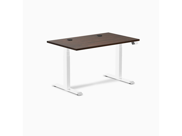 Desky Dual Rubberwood Sit Stand Desk - Dark Walnut / 48 x 30 inches with Grommets / White