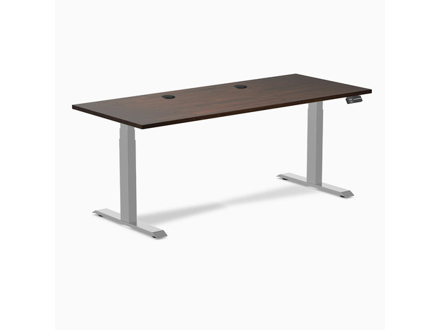 Desky Dual Rubberwood Sit Stand Desk - Dark Walnut / 72 x 30 inches with Grommets / Grey