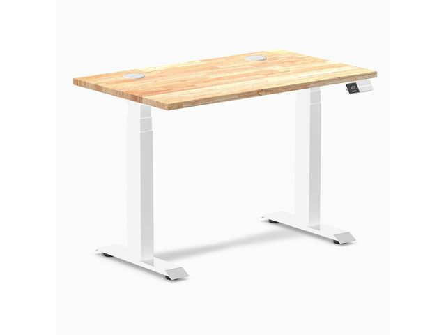 Desky Dual Mini Rubberwood Sit Stand Desk - Natural / 40 x 24 inches with Grommets / White