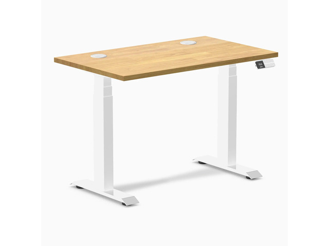 Desky Dual Mini Rubberwood Sit Stand Desk - Light Oak / 40 x 24 inches with Grommets / White