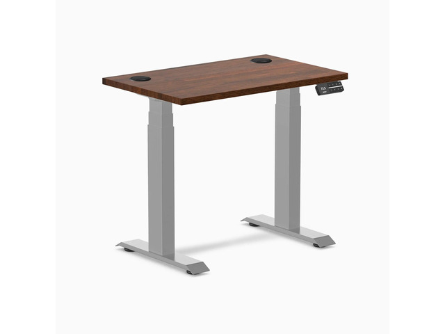 Desky Dual Mini Rubberwood Sit Stand Desk - Red Walnut / 32 x 20 inches with Grommets / Grey