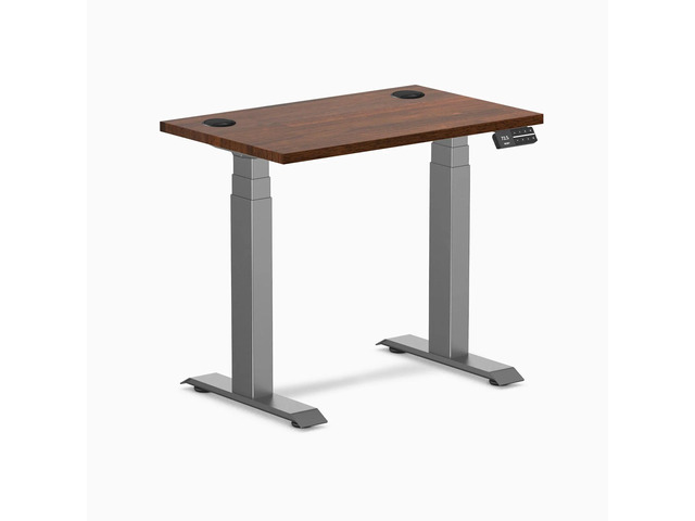 Desky Dual Mini Rubberwood Sit Stand Desk - Red Walnut / 32 x 20 inches with Grommets / Space Grey
