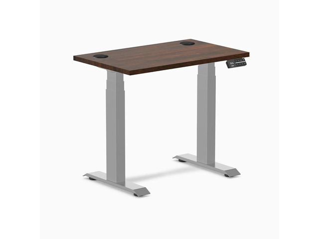 Desky Dual Mini Rubberwood Sit Stand Desk - Dark Walnut / 32 x 20 inches with Grommets / Grey