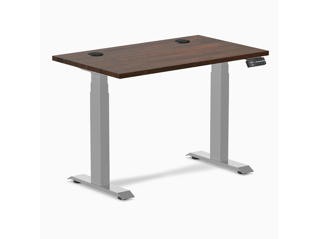 Desky Dual Mini Rubberwood Sit Stand Desk - Dark Walnut / 40 x 24 inches with Grommets / Grey