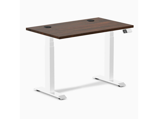 Desky Dual Mini Rubberwood Sit Stand Desk - Dark Walnut / 40 x 24 inches with Grommets / White