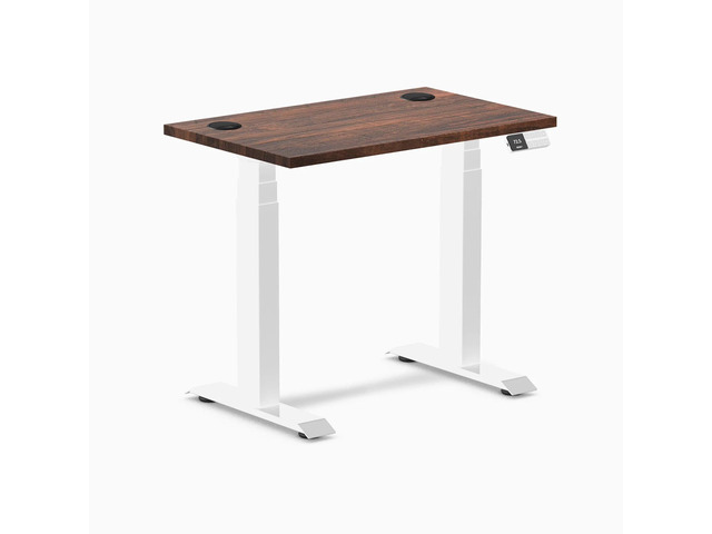 Desky Dual Mini Softwood Sit Stand Desk - American Rustic Pine / 32 x 20 inches with Grommets / White