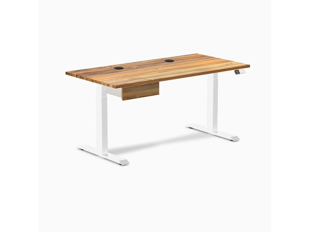 Desky Dual Hardwood Standing Desk With Drawer - Teak / 60 x 30 inches with Grommets / White