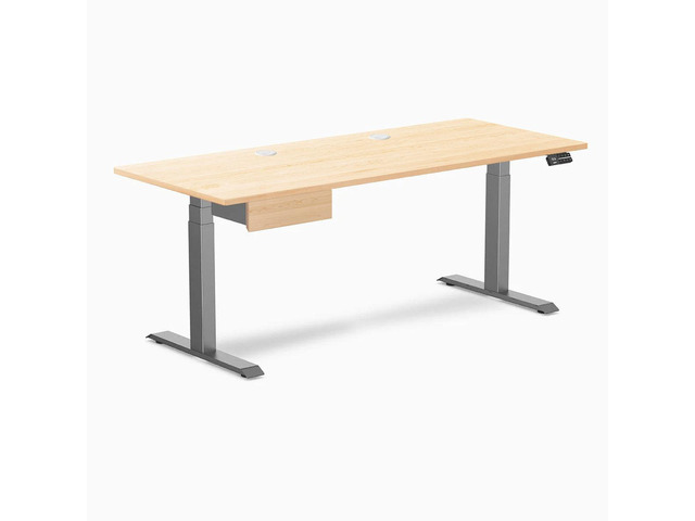 Desky Dual Hardwood Standing Desk With Drawer - Maple / 72 x 30 inches with Grommets / Space Grey
