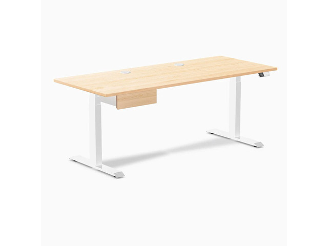 Desky Dual Hardwood Standing Desk With Drawer - Maple / 72 x 30 inches with Grommets / White