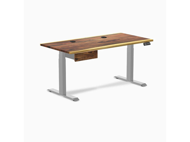 Desky Dual Hardwood Standing Desk With Drawer - Saman / 60 x 30 inches with Grommets / Grey