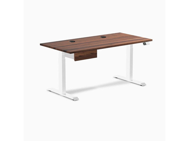 Desky Dual Hardwood Standing Desk With Drawer - Walnut / 60 x 30 inches with Grommets / White