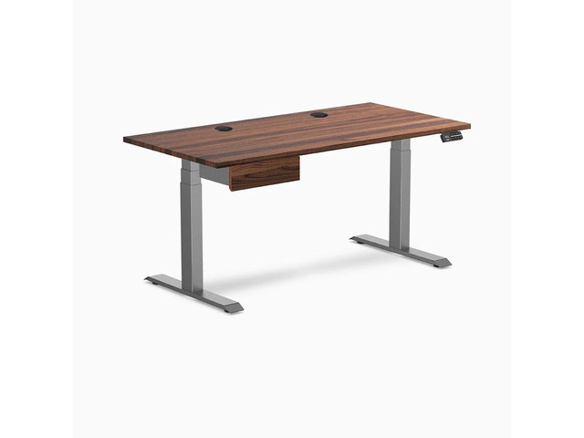 Desky Dual Hardwood Standing Desk With Drawer - Walnut / 60 x 30 inches with Grommets / Space Grey