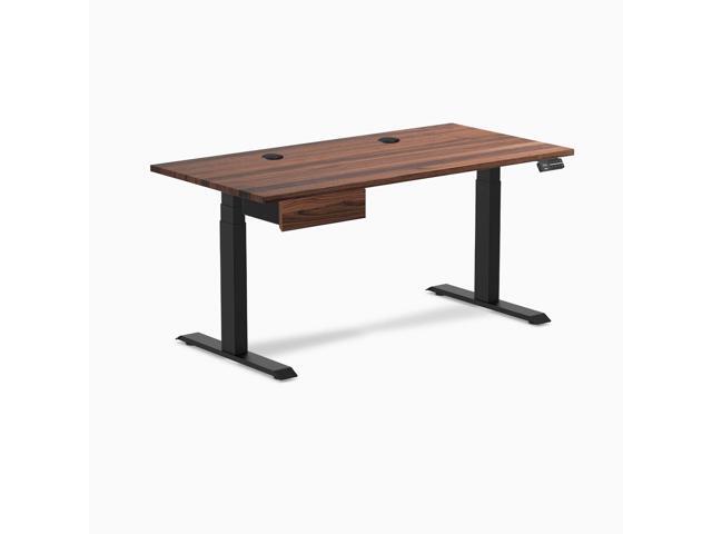 Desky Dual Hardwood Standing Desk With Drawer - Walnut / 60 x 30 inches with Grommets / Matte Black