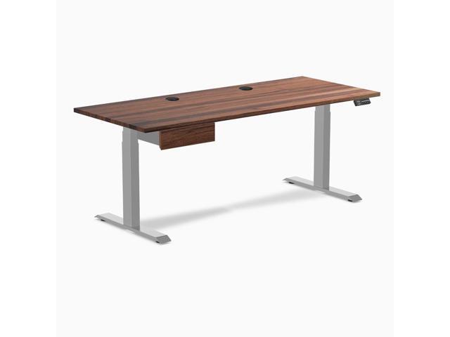 Desky Dual Hardwood Standing Desk With Drawer - Walnut / 72 x 30 inches with Grommets / Grey