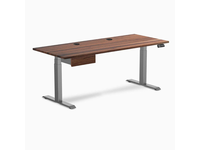 Desky Dual Hardwood Standing Desk With Drawer - Walnut / 72 x 30 inches with Grommets / Space Grey
