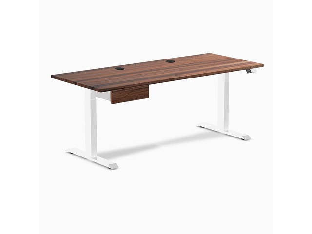 Desky Dual Hardwood Standing Desk With Drawer - Walnut / 72 x 30 inches with Grommets / White