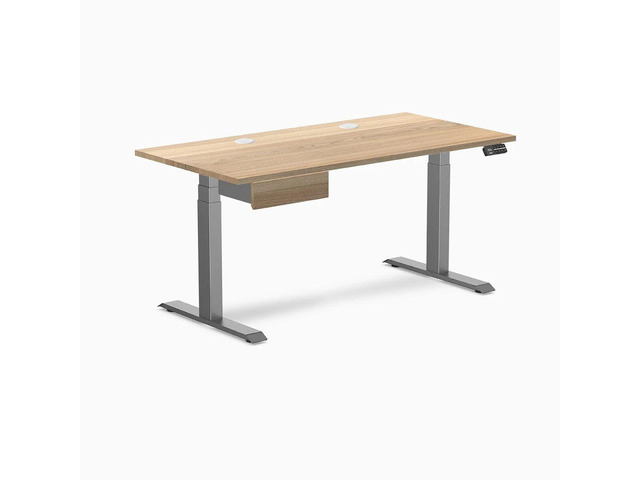 Desky Dual Hardwood Standing Desk With Drawer - White Ash / 60 x 30 inches with Grommets / Space Grey