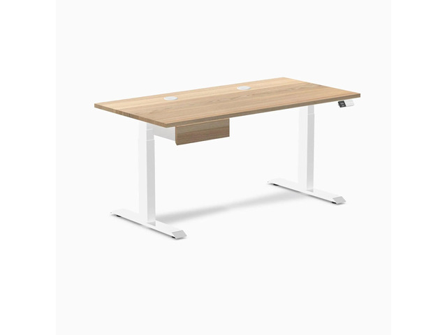 Desky Dual Hardwood Standing Desk With Drawer - White Ash / 60 x 30 inches with Grommets / White