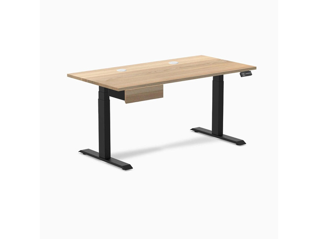 Desky Dual Hardwood Standing Desk With Drawer - White Ash / 60 x 30 inches with Grommets / Matte Black