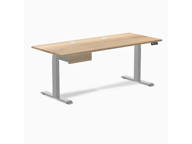 Desky Dual Hardwood Standing Desk With Drawer - White Ash / 72 x 30 inches with Grommets / Grey