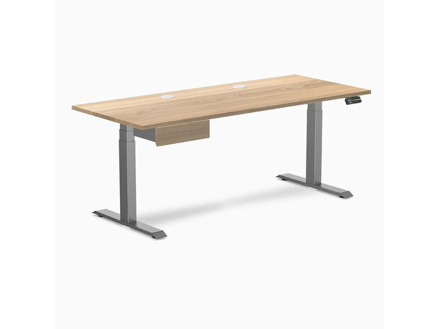 Desky Dual Hardwood Standing Desk With Drawer - White Ash / 72 x 30 inches with Grommets / Space Grey