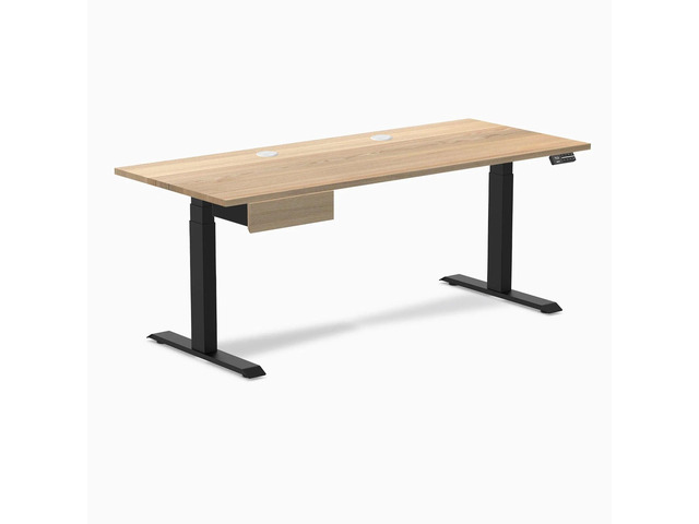 Desky Dual Hardwood Standing Desk With Drawer - White Ash / 72 x 30 inches with Grommets / Matte Black