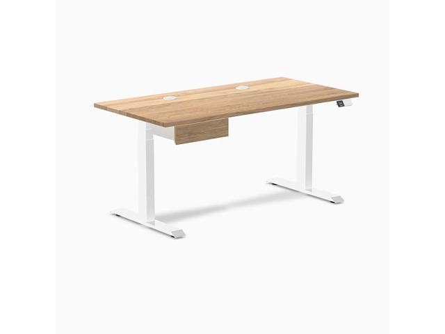 Desky Dual Hardwood Standing Desk With Drawer - White Oak / 60 x 30 inches with Grommets / White