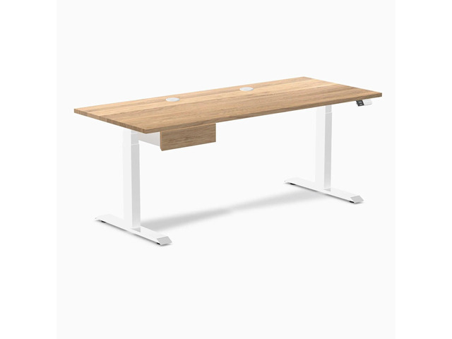 Desky Dual Hardwood Standing Desk With Drawer - White Oak / 72 x 30 inches with Grommets / White