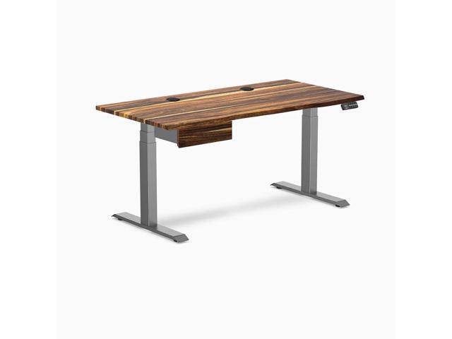 Desky Dual Hardwood Standing Desk With Drawer - Pheasantwood / 60 x 30 inches with Grommets / Space Grey