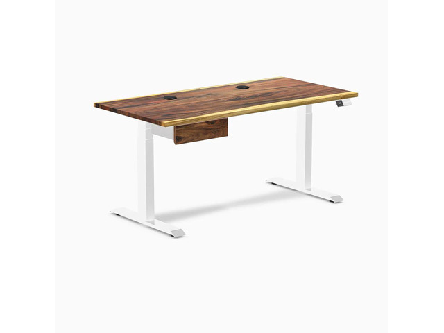 Desky Dual Hardwood Standing Desk With Drawer - Pheasantwood / 60 x 30 inches with Grommets / White