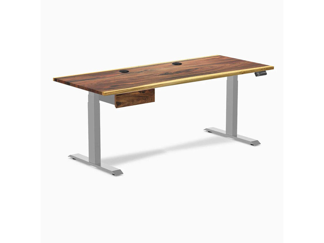 Desky Dual Hardwood Standing Desk With Drawer - Pheasantwood / 72 x 30 inches with Grommets / Grey