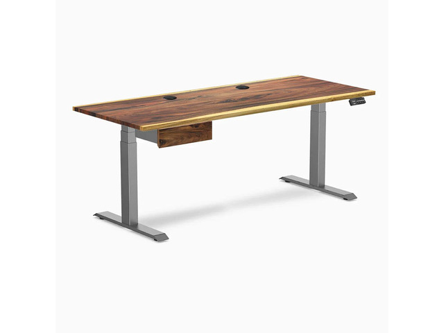Desky Dual Hardwood Standing Desk With Drawer - Pheasantwood / 72 x 30 inches with Grommets / Space Grey