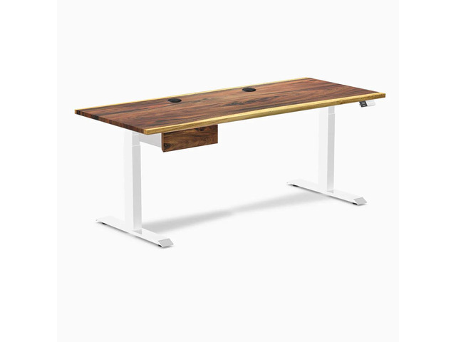 Desky Dual Hardwood Standing Desk With Drawer - Pheasantwood / 72 x 30 inches with Grommets / White