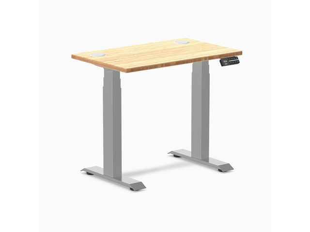 Desky Dual Mini Bamboo Sit Stand Desk - Bamboo / 32 x 20 inches with Grommets / Grey