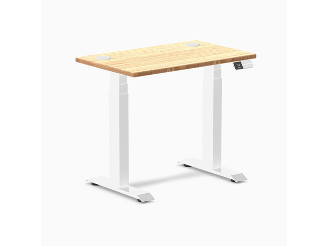 Desky Dual Mini Bamboo Sit Stand Desk - Bamboo / 32 x 20 inches with Grommets / White