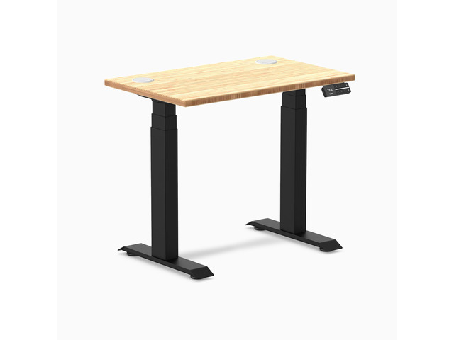 Desky Dual Mini Bamboo Sit Stand Desk - Bamboo / 32 x 20 inches with Grommets / Matte Black