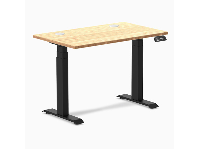 Desky Dual Mini Bamboo Sit Stand Desk - Bamboo / 40 x 24 inches with Grommets / Matte Black