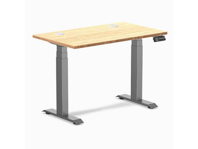 Desky Dual Mini Bamboo Sit Stand Desk - Bamboo / 40 x 24 inches with Grommets / Space Grey