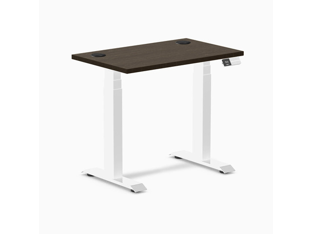 Desky Dual Mini Bamboo Sit Stand Desk - Dark Bamboo / 32 x 20 inches with Grommets / White