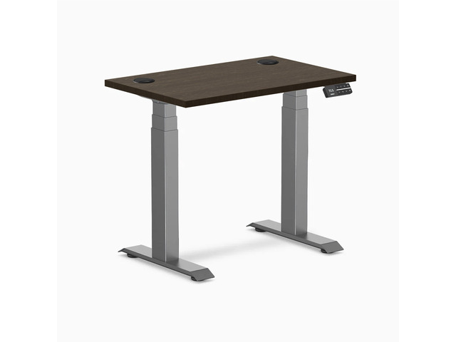 Desky Dual Mini Bamboo Sit Stand Desk - Dark Bamboo / 32 x 20 inches with Grommets / Space Grey